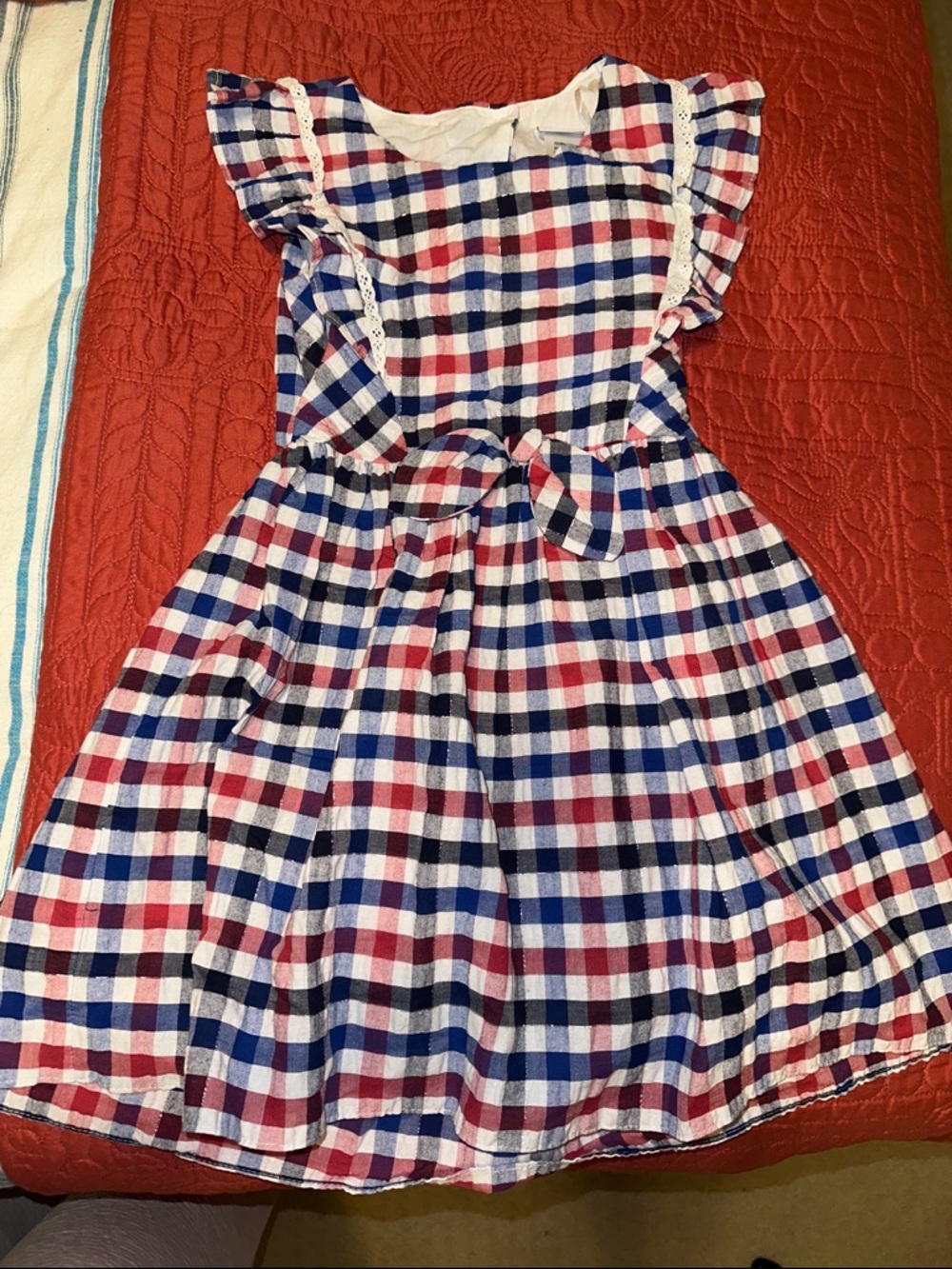 Sweet Heart Rose Red, White & Blue Gingham Dress with Tie Waist